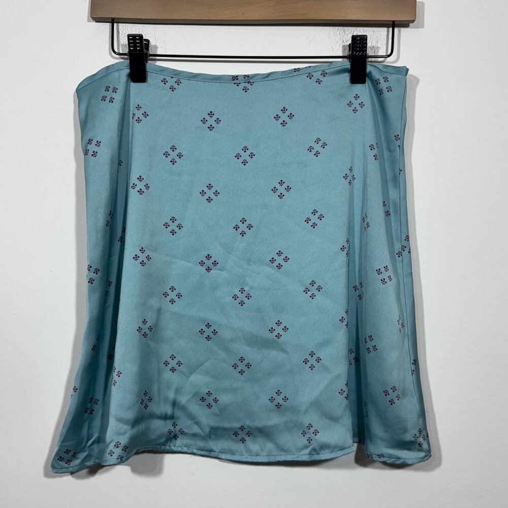 Vintage Y2K Women’s Honey Punch Satin Mini Skirt sz Large Icy Blue Floral Fairy